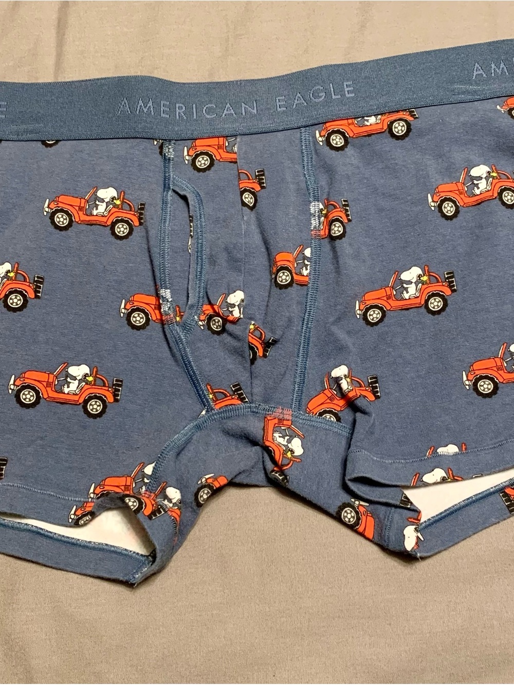American Eagle Outfitters Blue Boxer Briefs with Snoopy Orange Jeep Print